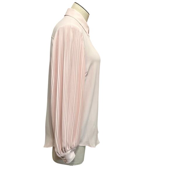 T Tahari Womens Blush Pink Pleated Balloon Sleeve Button Up Work Shirt Sz XS - Picture 5 of 13